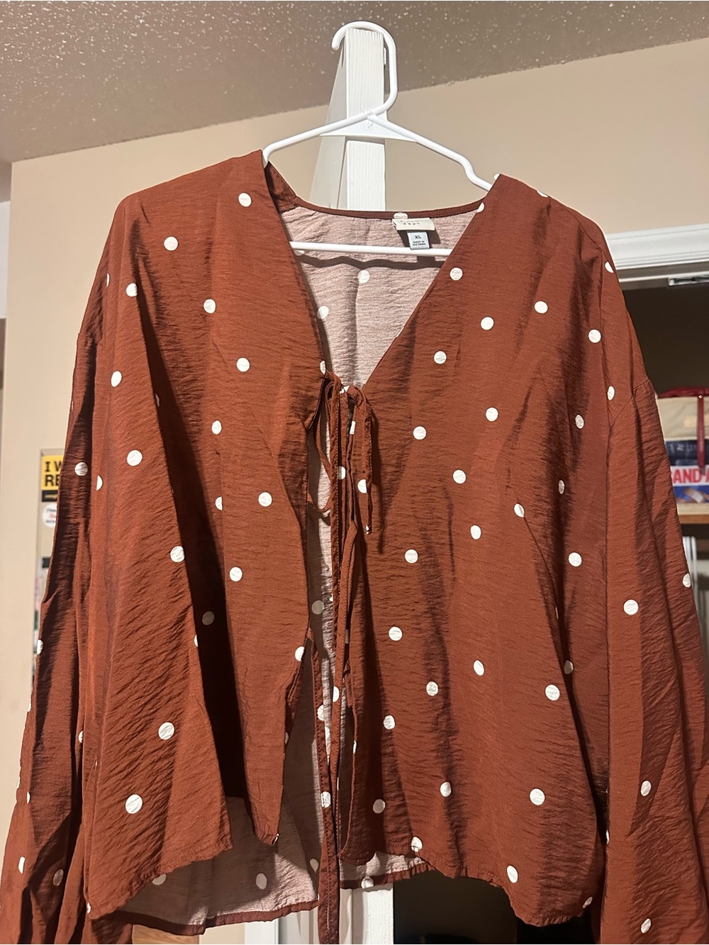 a new day Rust Polka Dot Tie-Front Blouse